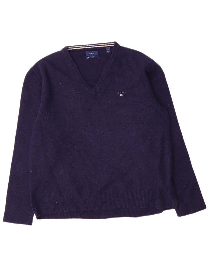 Gant Herren-Pullover mit V-Ausschnitt, 2XL, marineblaue Wolle