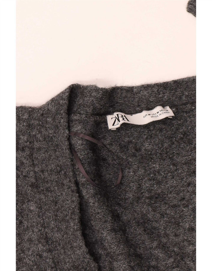 Zara Damen Crop Cardigan Pullover UK 14 Mittelgrau meliert