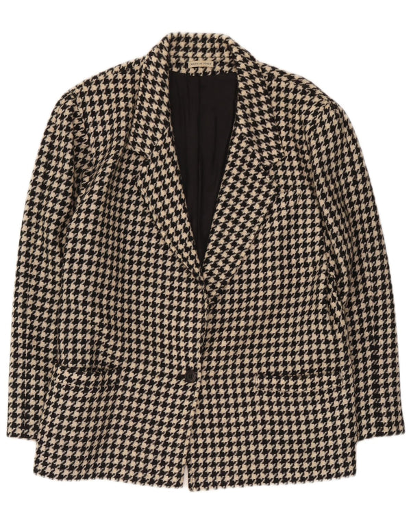 Vintage Damen 1 Knopf Blazer Jacke UK 14 Medium Black Houndstooth
