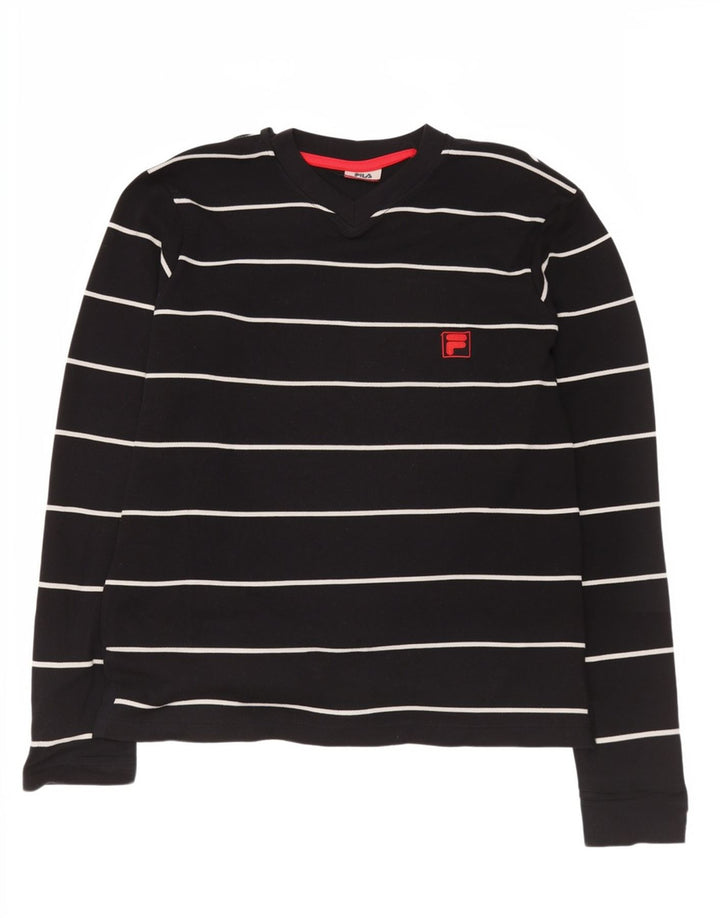 Fila Herren-Top, langärmelig, mittelschwarz, gestreift, Baumwolle