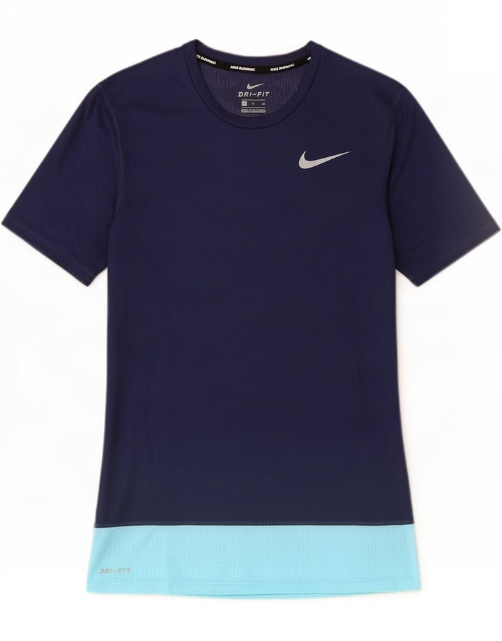 Nike Herren Dri Fit T-Shirt Top Small Marineblau Farbblock