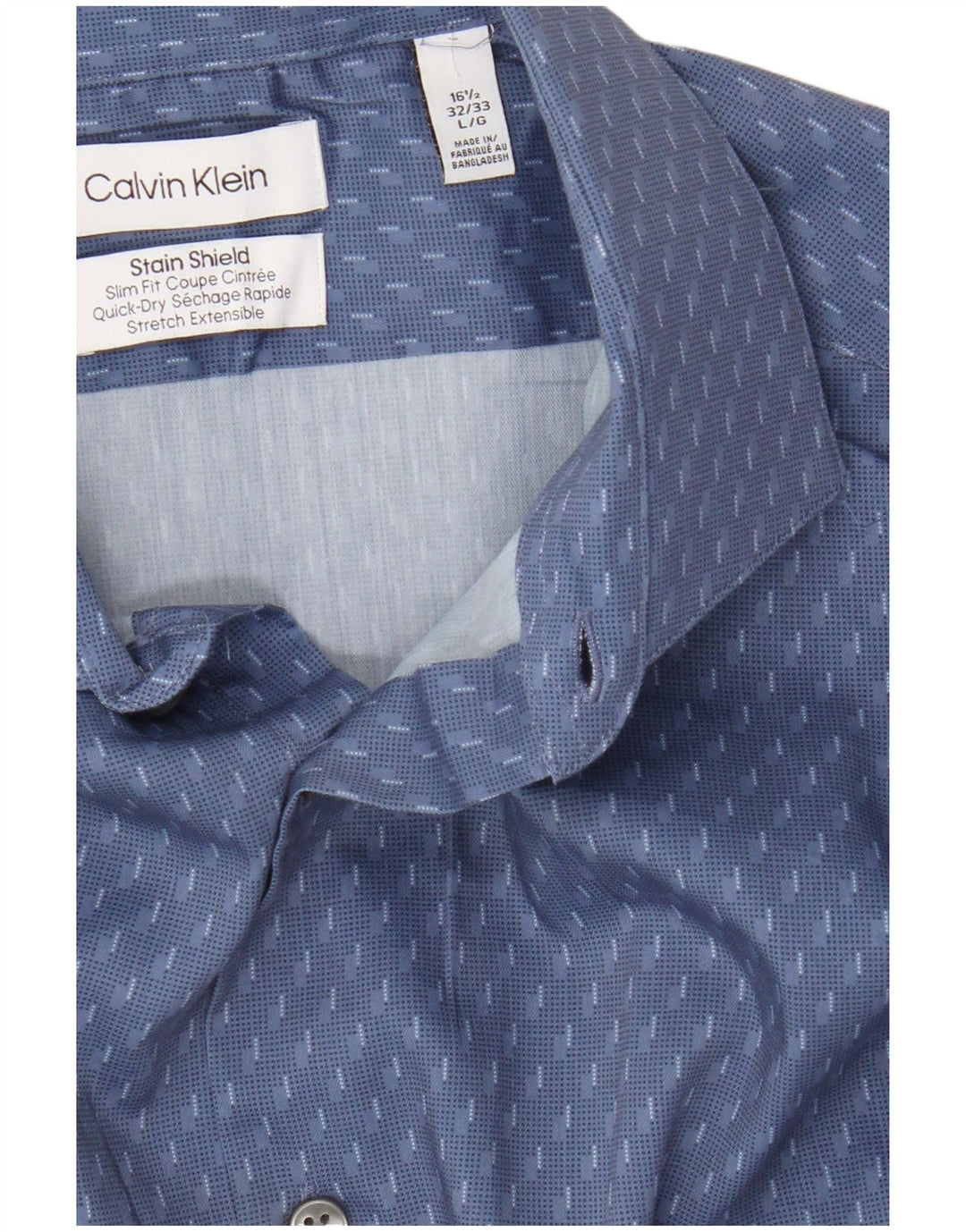Calvin Klein Herren Slim Fit Hemd Größe 16 1/2 Großes blaues geometrisches Polyester
