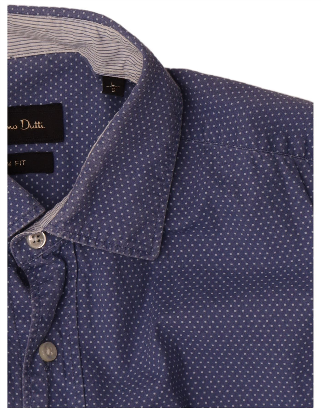 Massimo Dutti Herren-Slim-Fit-Hemd, groß, blau, gepunktet, Baumwolle