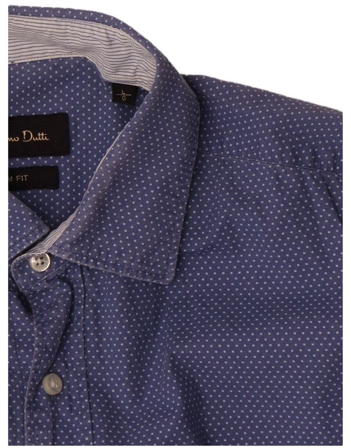Massimo Dutti Herren-Slim-Fit-Hemd, groß, blau, gepunktet, Baumwolle