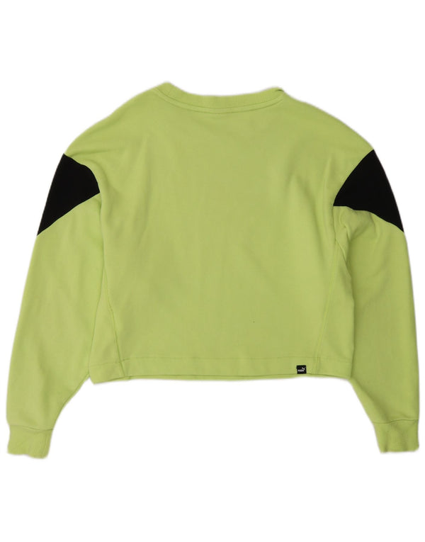 Puma Damen Crop Sweatshirt Pullover UK 10 Small Grün Colourblock Baumwolle