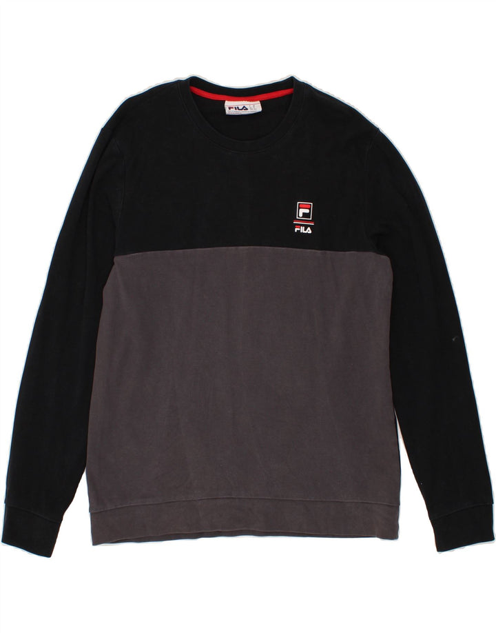 FILA Mens Sweatshirt Jumper Medium Black Colourblock Cotton Vintage Fila and Second-Hand Fila from Messina Hembry 
