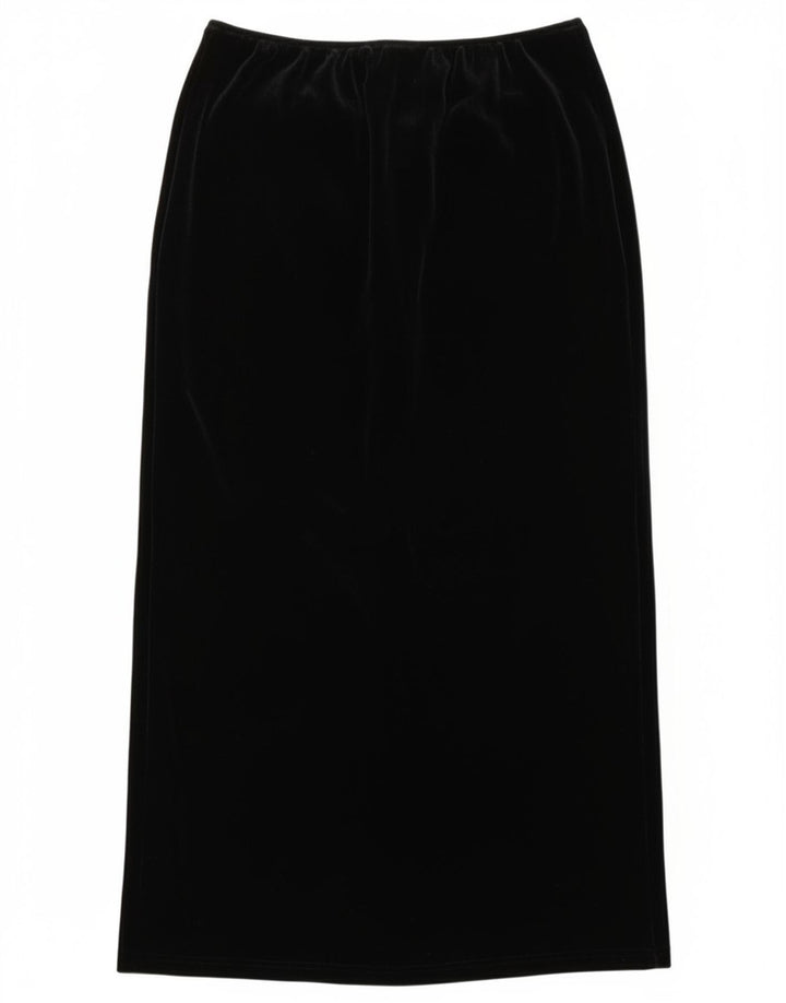 Vintage Damen Samt Maxirock UK 16 Large W34 Schwarz Polyester