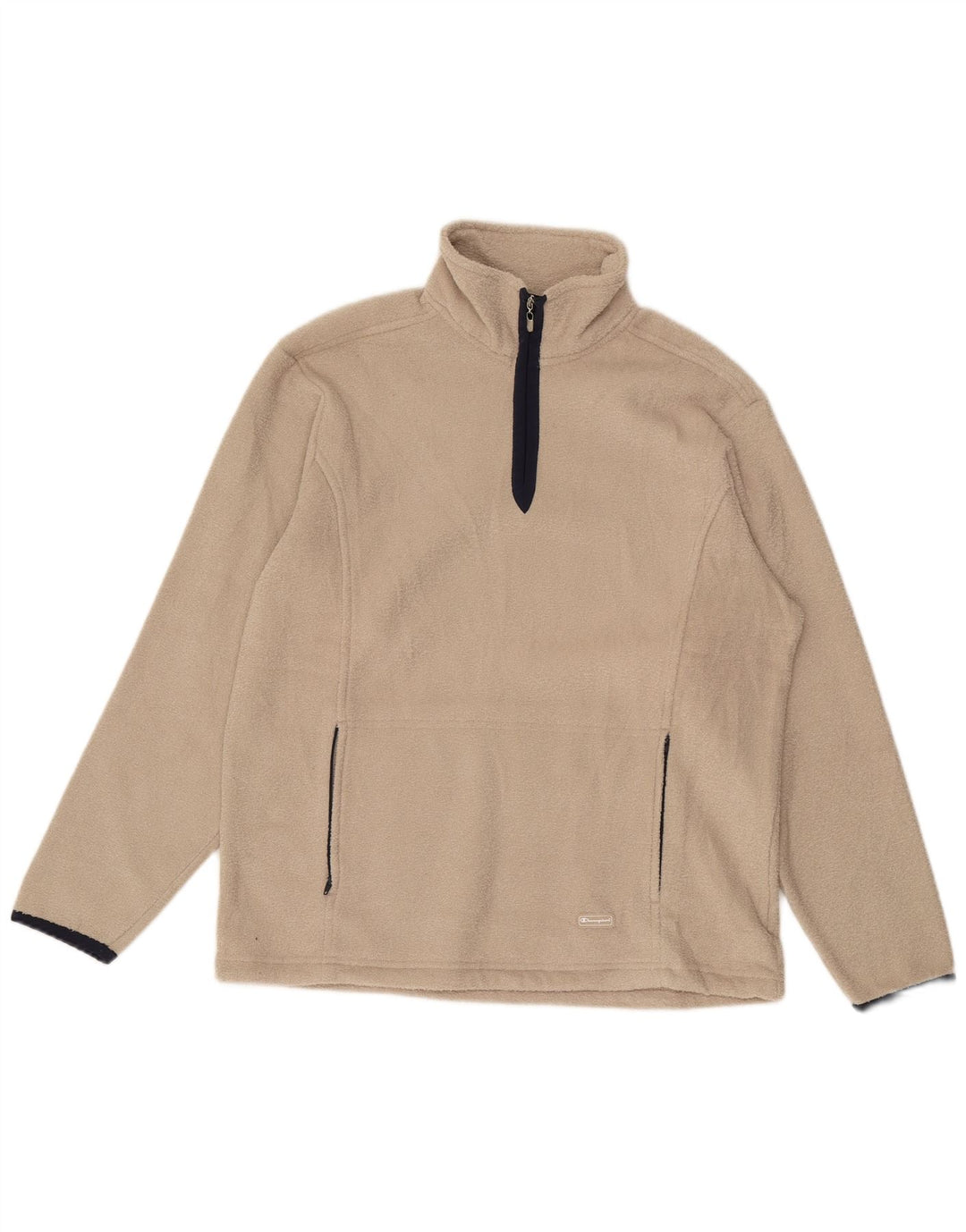 CHAMPION Mens Zip Neck Fleece Jumper Medium Beige Polyester