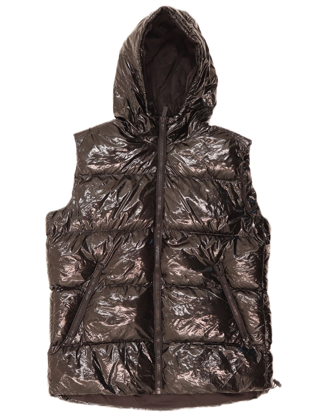 ZARA Herren-Weste mit Kapuze, gepolstert, UK 38, Mittelschwarz, Polyester