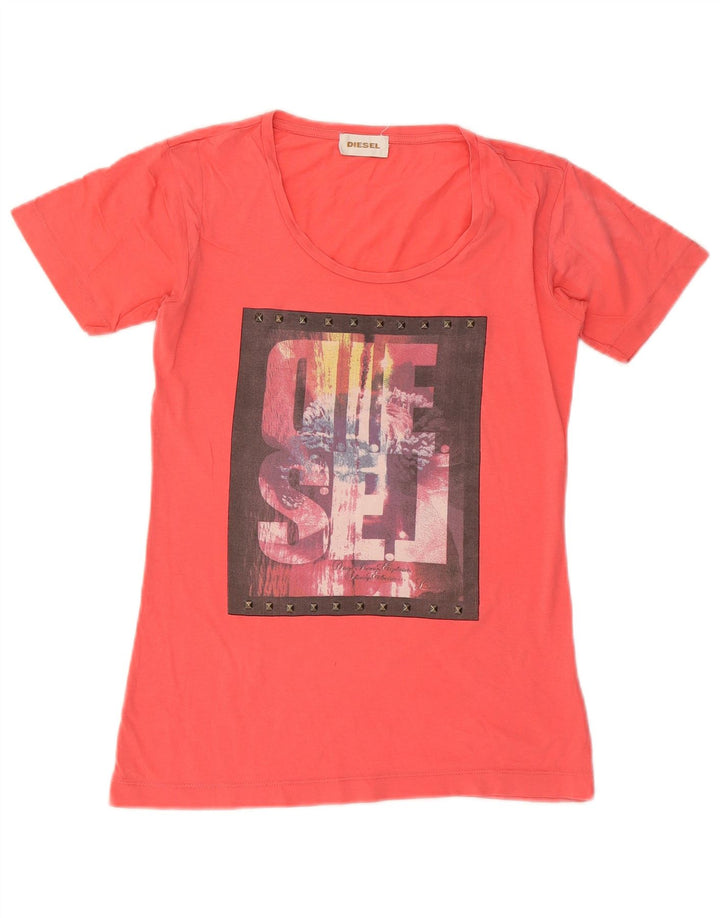 Diesel Damen Grafik-T-Shirt-Oberteil UK 12 Medium Orange