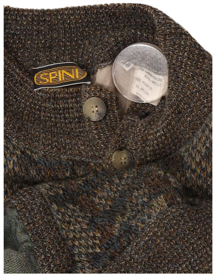 Vintage Herren Strickjacke mit abstraktem Muster IT 48 Mittelgraue Wolle