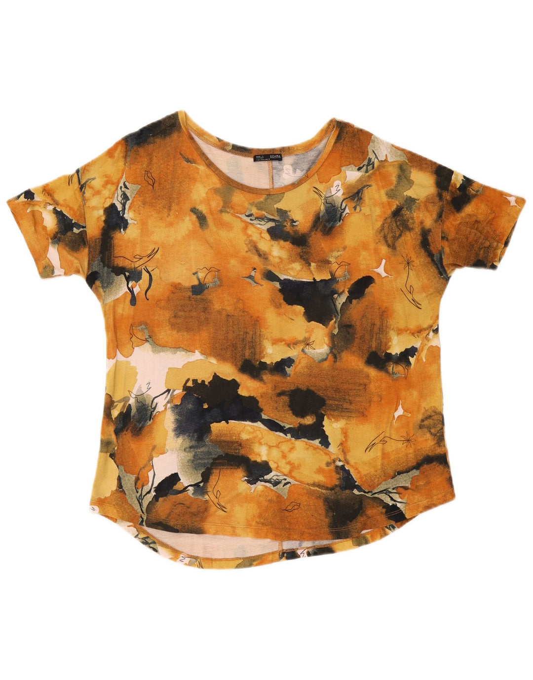 ZARA Damen Grafik-T-Shirt-Oberteil UK 16 Large Orange Tie Dye Viskose