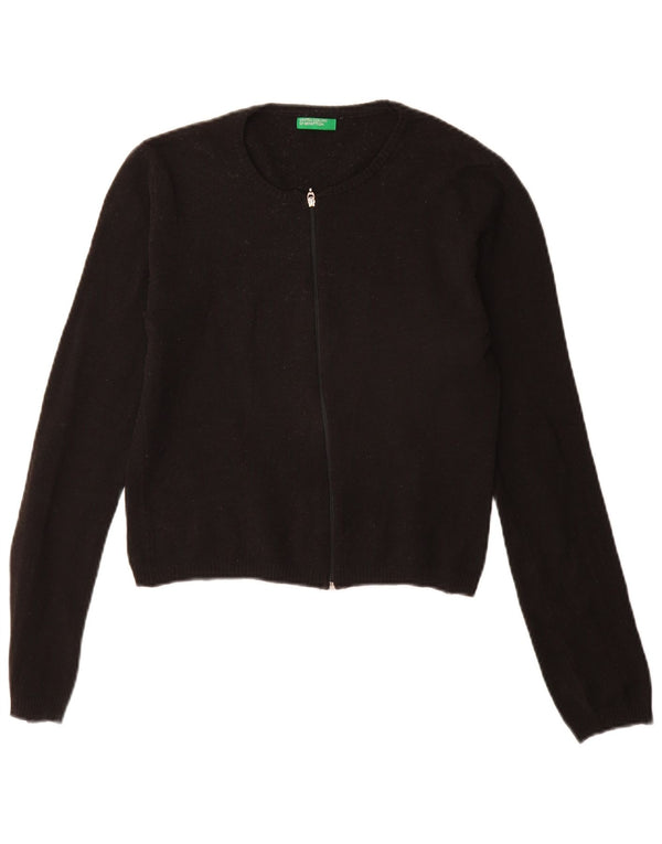 Benetton Damen-Cardigan mit durchgehendem Reißverschluss, Gr. 10, Small, Schwarz, Acryl