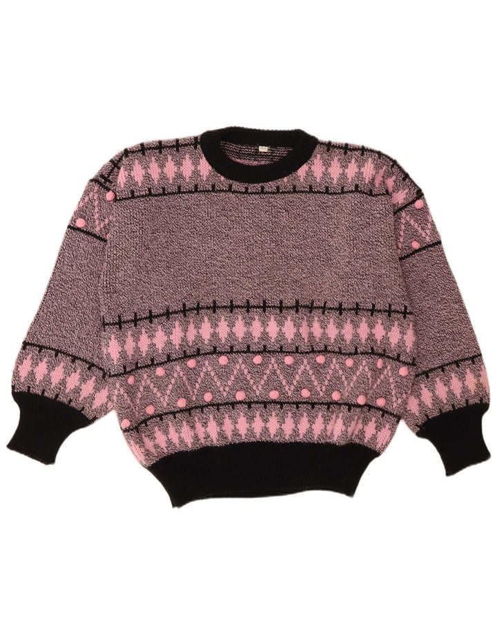 Vintage Damen Pullover mit Rundhalsausschnitt EU 40/42 Mittelrosa Geometrisch