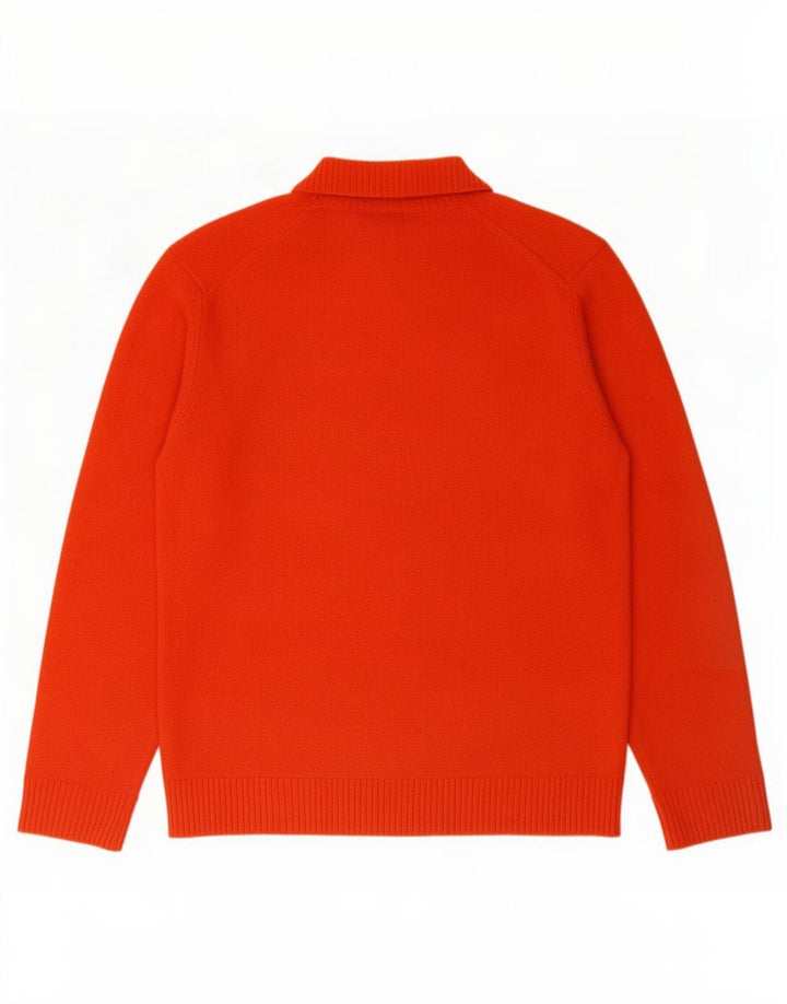 Massimo Dutti Herren-Pullover mit Knopfkragen, große orangefarbene Wolle