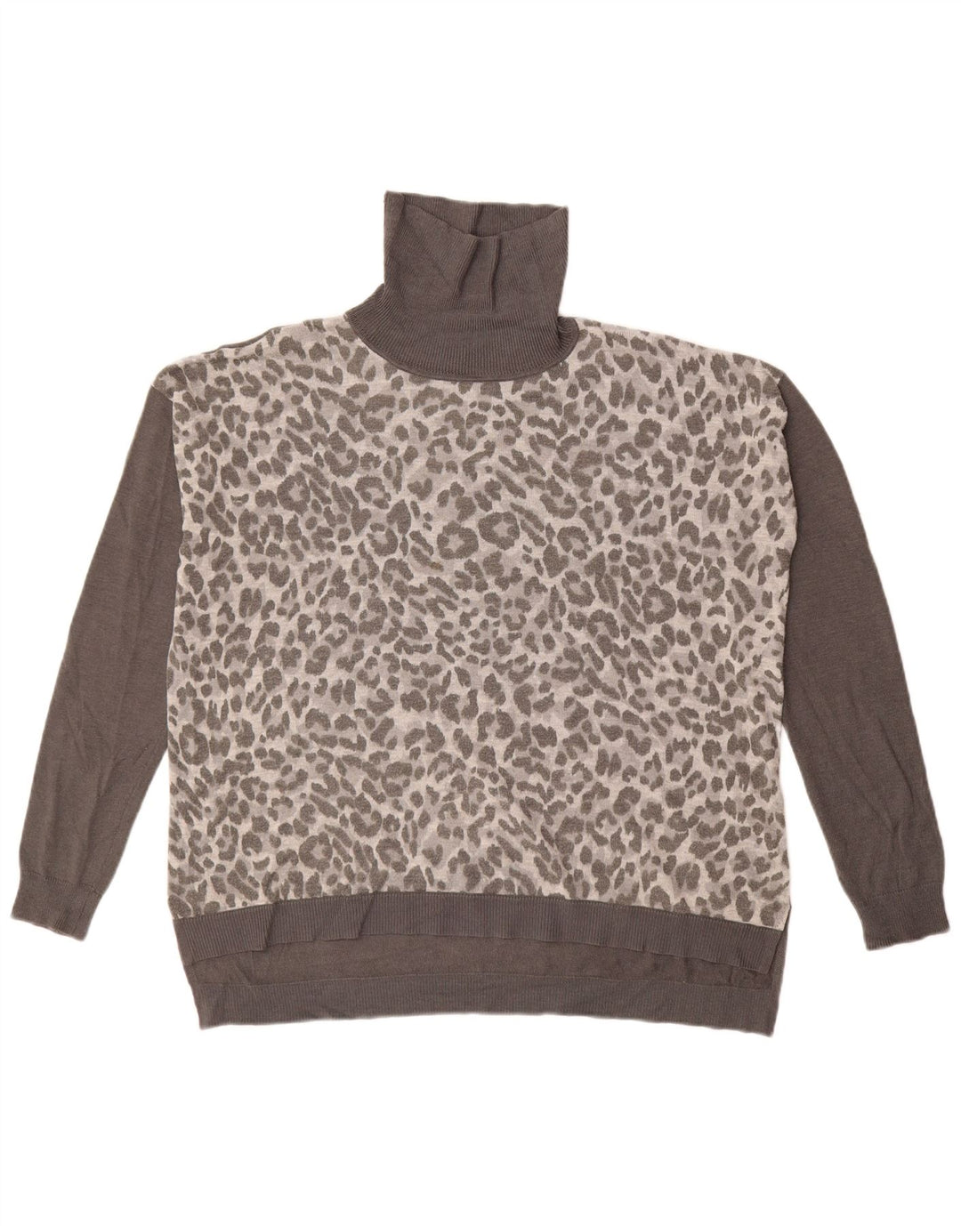 OASIS Rollkragenpullover für Damen, UK 14, mittelgrau, mit Tiermuster