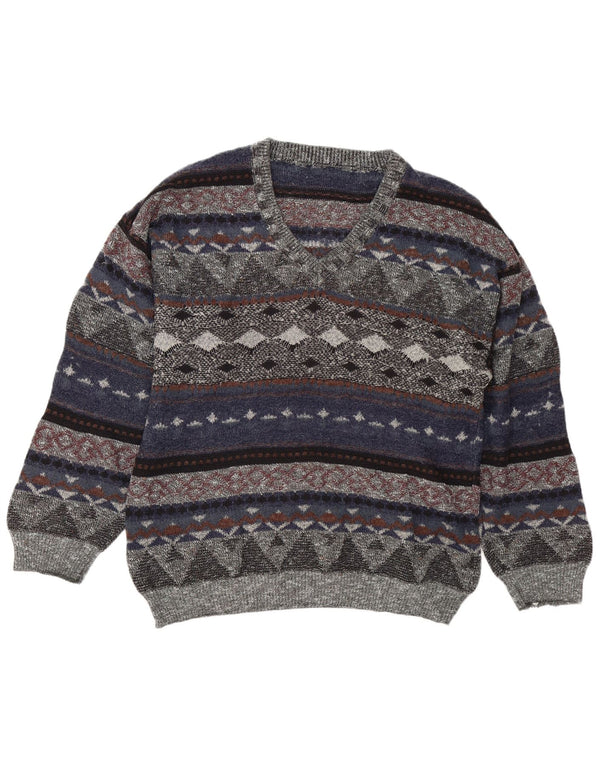 Vintage Mens V-Neck Jumper Sweater Large Multicoloured Fair Isle
