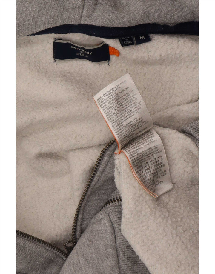 Superdry Herren-Kapuzenpullover mit Reißverschluss aus mittelgrauer Baumwolle