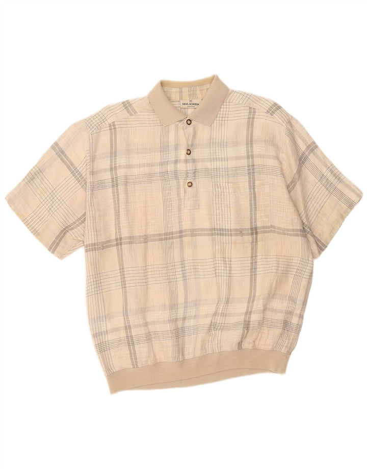 Malagrida Herren Kurzarm-Pulloverhemd XL Beige kariert Baumwolle
