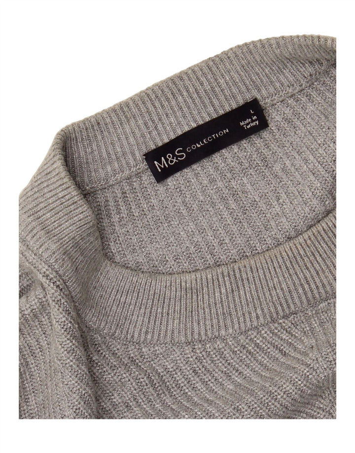 MARKS & SPENCER Womens Oversized Boat Neck Jumper Sweater UK 14 Large Grey Vintage Marks & Spencer and Second-Hand Marks & Spencer from Messina Hembry 