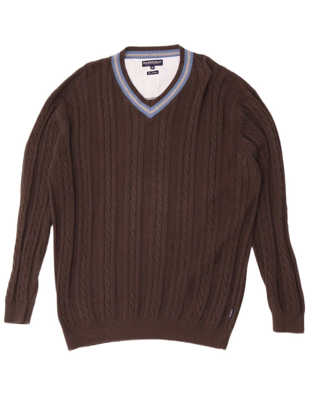 Basefield Herren-Pullover mit V-Ausschnitt, 2XL, braun gestreift, Baumwolle