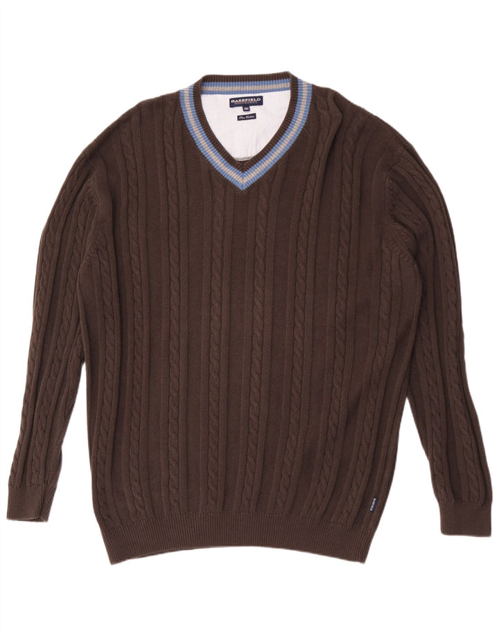 Basefield Herren-Pullover mit V-Ausschnitt, 2XL, braun gestreift, Baumwolle