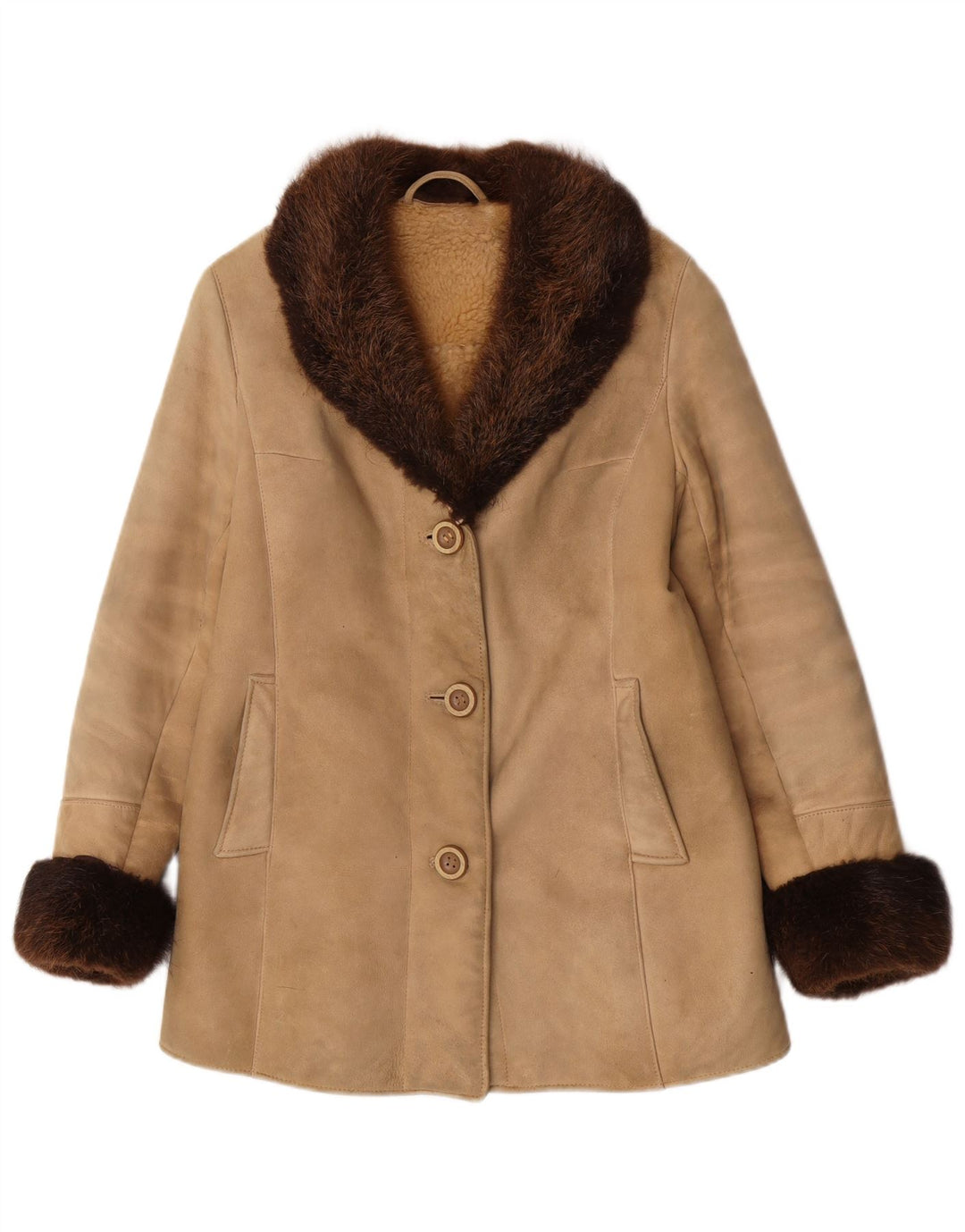 Vintage Damen Lammfellmantel UK 10 Small Beige