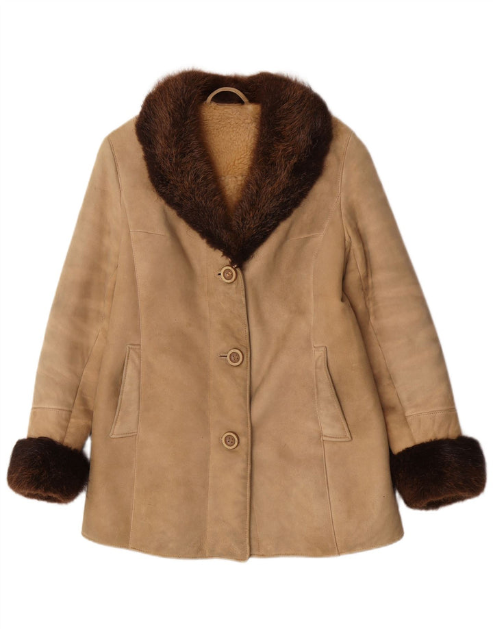 Vintage Damen Lammfellmantel UK 10 Small Beige