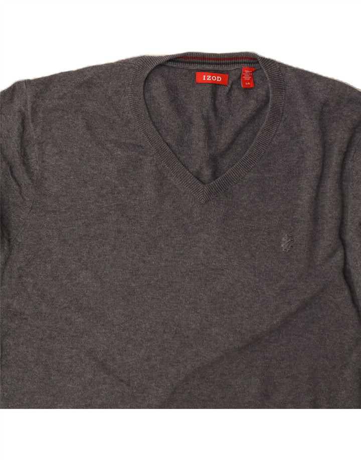 IZOD Mens V-Neck Jumper Sweater Large Grey Cotton Vintage Izod and Second-Hand Izod from Messina Hembry 