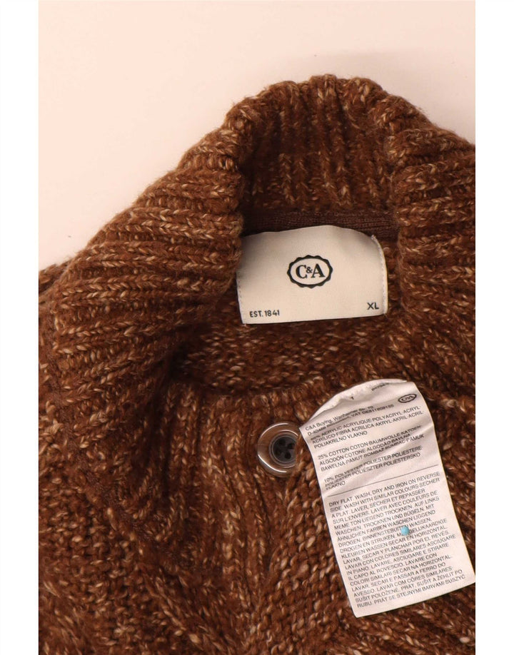 C&A Herren-Pullover mit Knopfkragen, XL, braun geflecktes Acryl