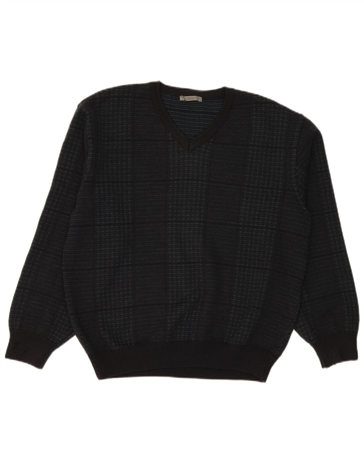 Marks & Spencer Herren-Pullover mit V-Ausschnitt, groß, marineblau, kariert, Acryl