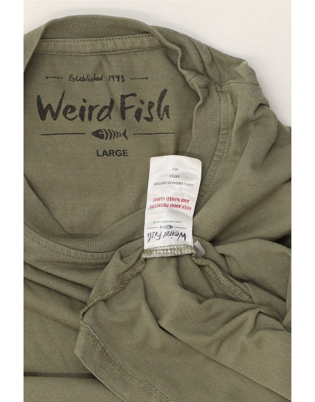 Weird Fish Herren-T-Shirt mit Grafik, Größe L, Khaki, Baumwolle