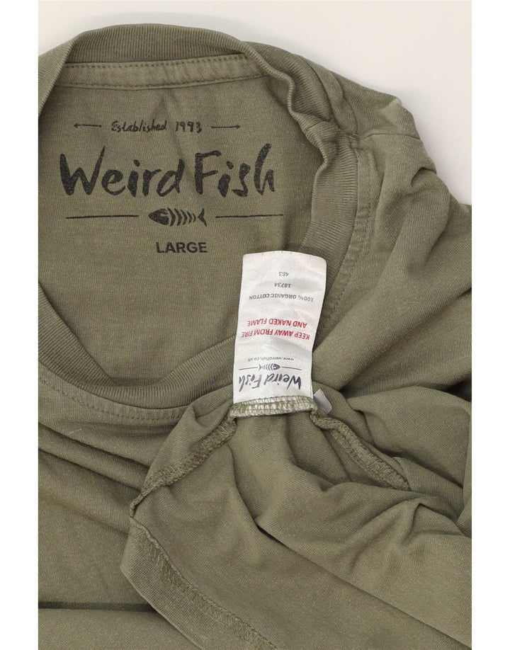 Weird Fish Herren-T-Shirt mit Grafik, Größe L, Khaki, Baumwolle