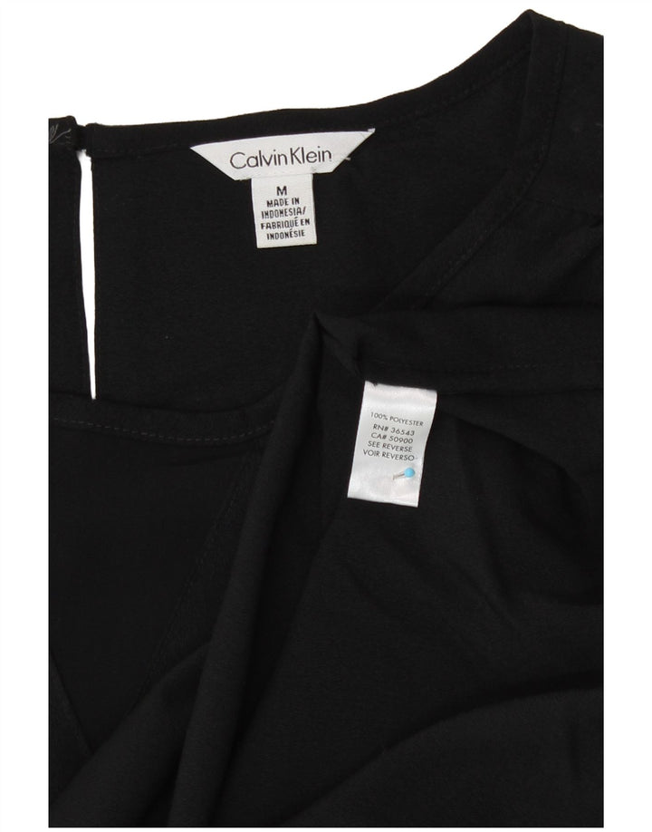 Calvin Klein Damen Langarm-Blusenoberteil UK 14 Mittelschwarzes Polyester