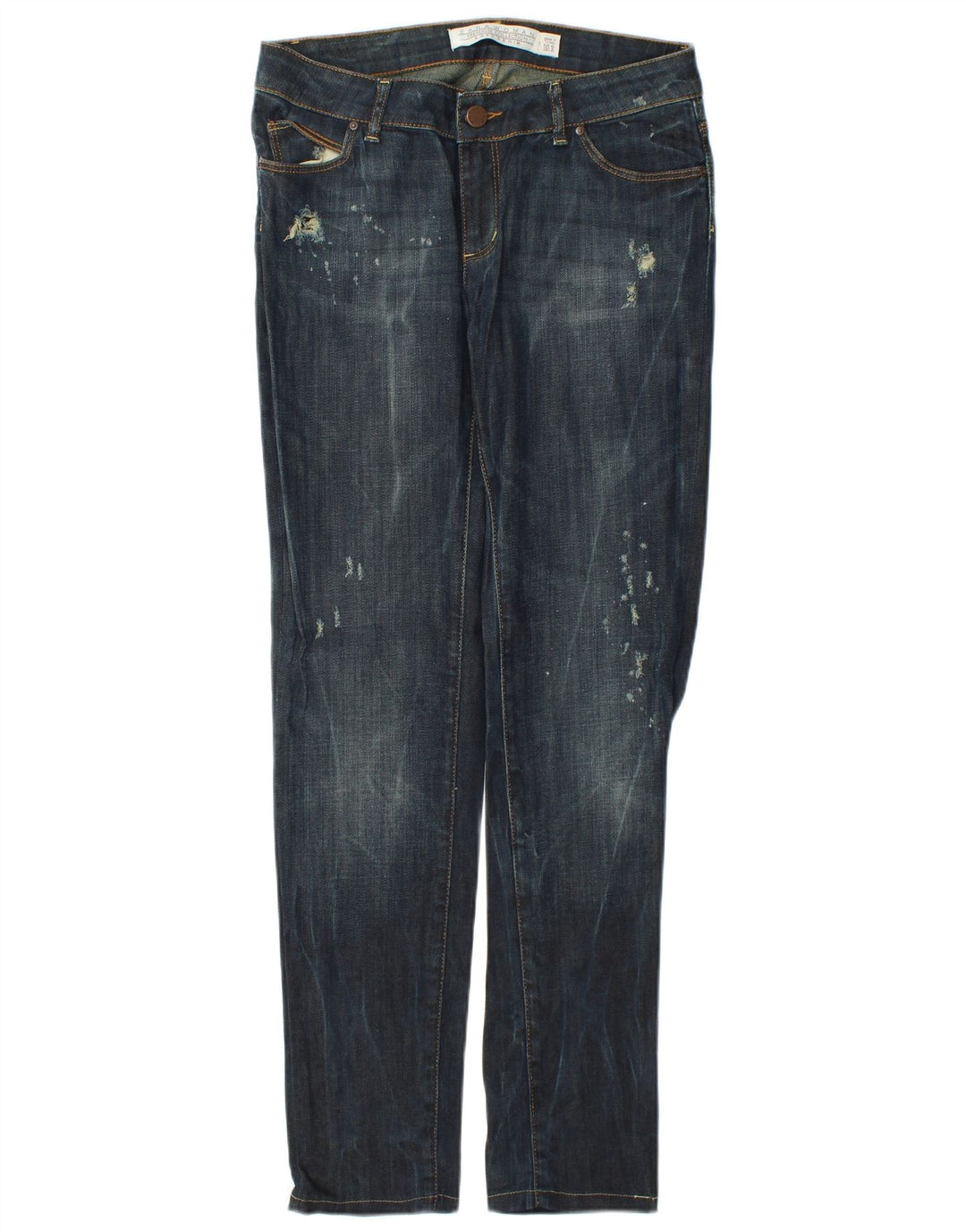 Zara Damen Distressed Slim Jeans EU 40 Medium W30 L31 Marineblau Baumwolle