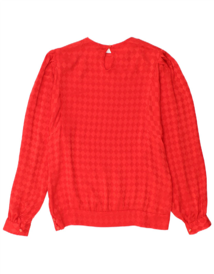 Vintage Damen LangarmBluse Top UK 12 Mittelrot Argyle/Diamant