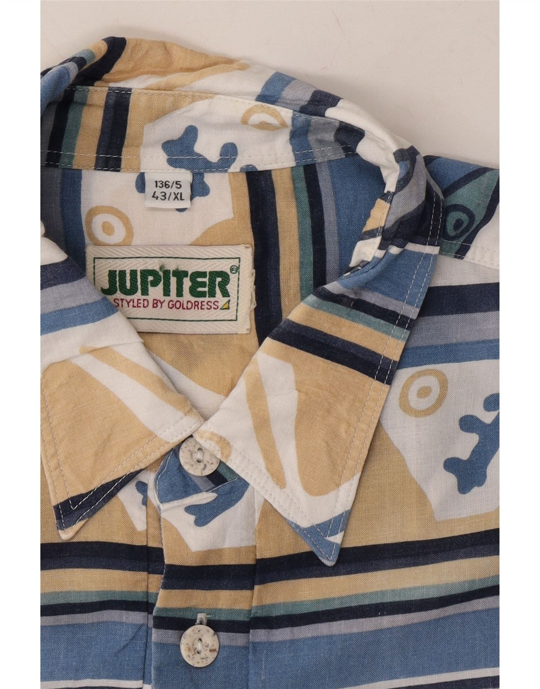 JUPITER Mens Short Sleeve Shirt Size 43 XL Blue Geometric Vintage Jupiter and Second-Hand Jupiter from Messina Hembry 