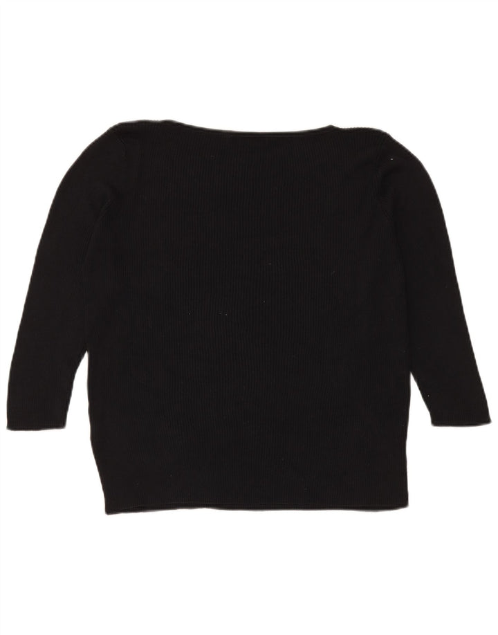 Marks & Spencer Damen Top 3/4 Ärmel UK 18 XL Schwarze Seide