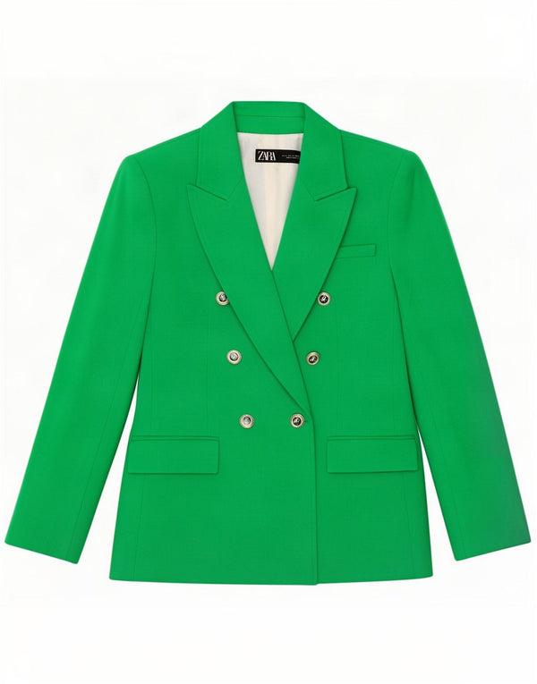 Zweireihiger Blazer für Damen von Zara, Gr. 10, Größe S, Grün, Polyester