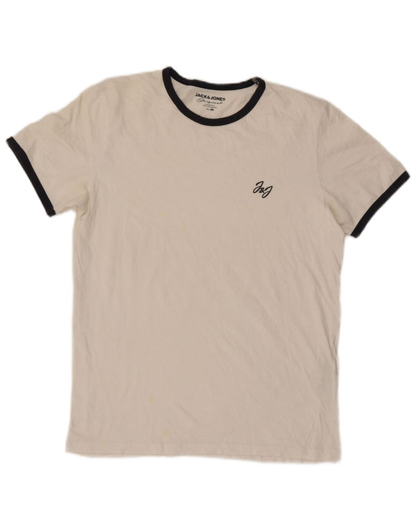 Jack & Jones Herren-T-Shirt-Oberteil aus mittelweißer, gestreifter Baumwolle