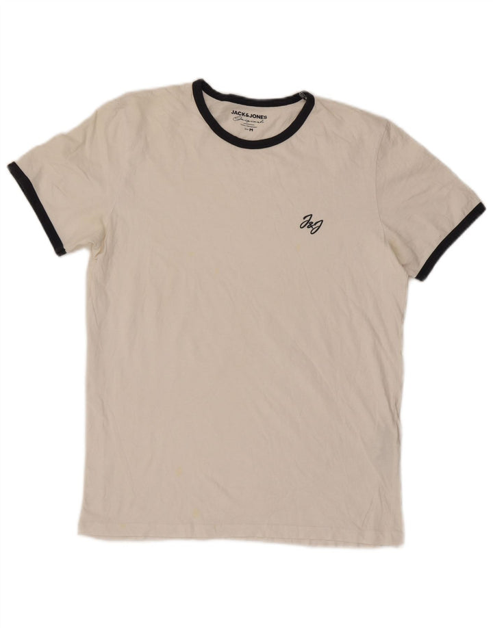 Jack & Jones Herren-T-Shirt-Oberteil aus mittelweißer, gestreifter Baumwolle