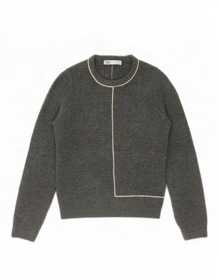 Zara Damen-Pullover mit Rundhalsausschnitt, Gr. 10, Größe S, Grau
