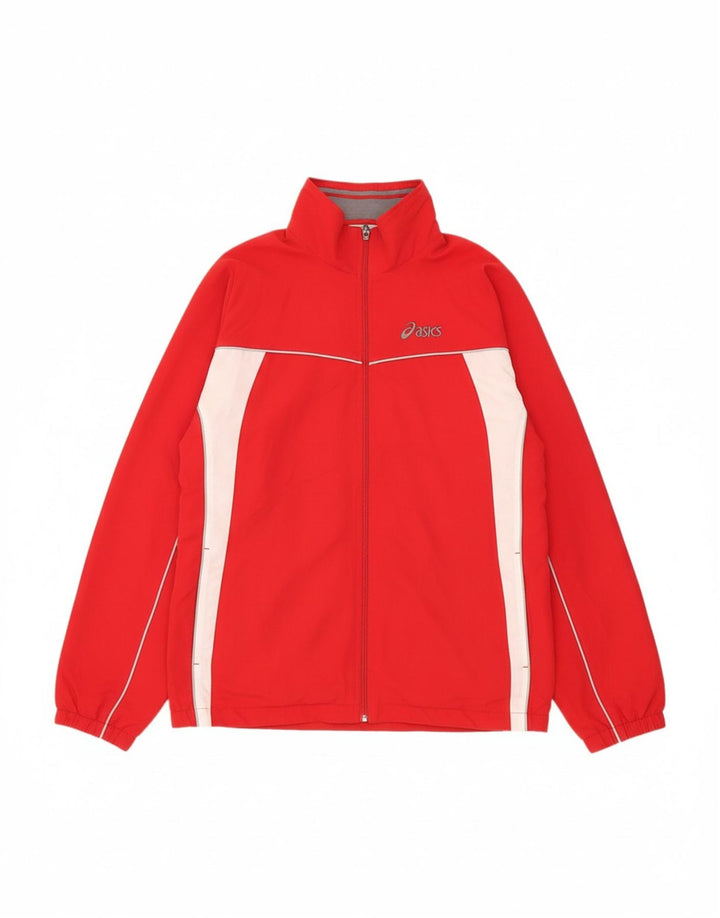 ASICS Mens Tracksuit Top Jacket XL Red Colourblock Polyester