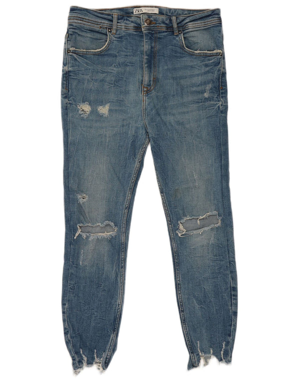 Zara Herren Skinny Distressed Cropped Jeans EU 42 Large W32 L25 Blaue Baumwolle
