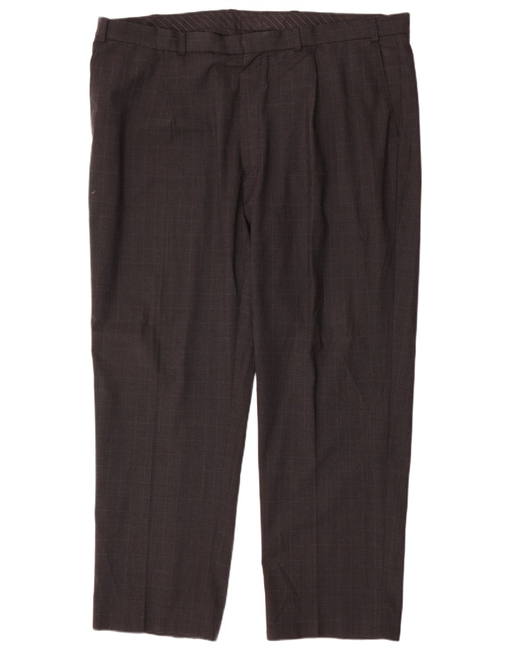Gerade Herren-Anzughose von Marks & Spencer, W44, L31, grau kariertes Polyester