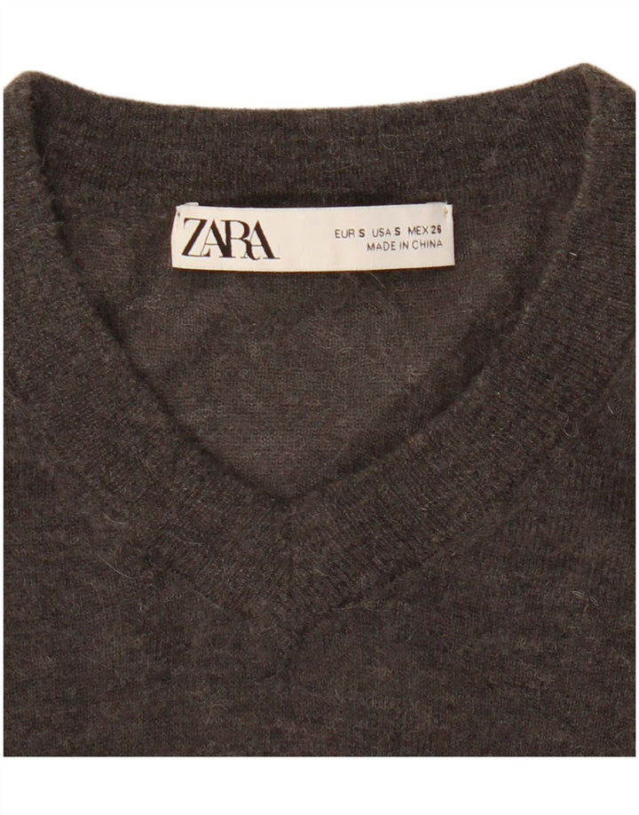Zara Damen Crop V-Ausschnitt Pullover Pullover UK 10 Small Grau