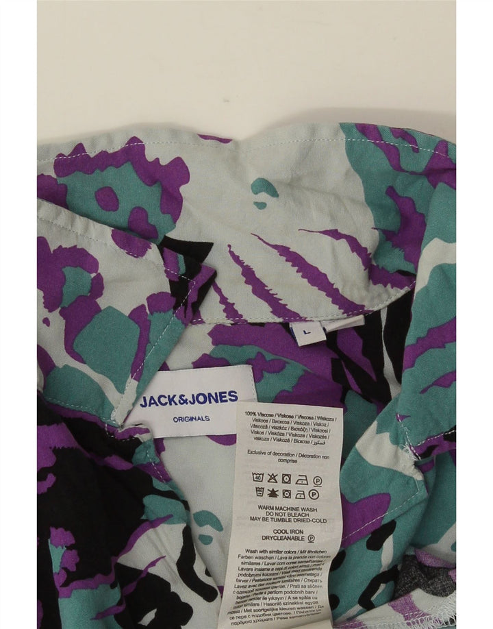 JACK & JONES Herren-Kurzarmhemd mit großem, mehrfarbigem Animal-Print