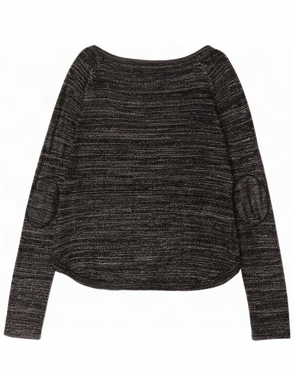 Zara Womens Top Long Sleeve UK 12 Medium Black Striped Acrylic