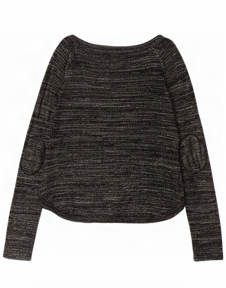 Zara Damen Top Langarm UK 12 Medium Schwarz Gestreiftes Acryl