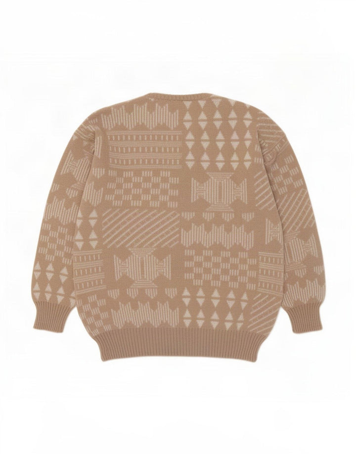 Vintage Herren Pullover mit Rundhalsausschnitt IT 48 Medium Beige Patchwork Wolle